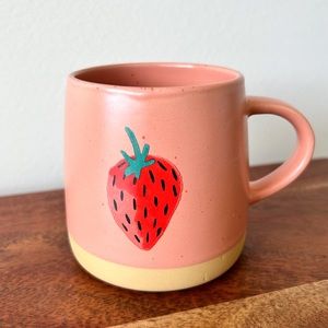 Pink Strawberry Coffee Tea Mug Cute Speckled Ceramic Kawaii Danica Jubilee NEW